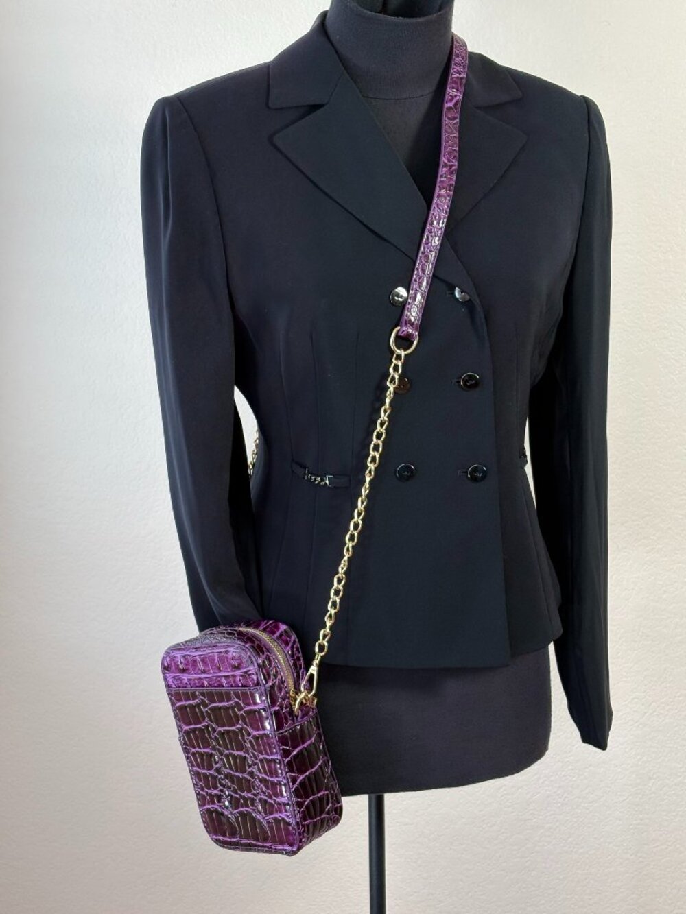 Purple Croc Embossed Mini Crossbody Bag Y2K Shoulder Purse Gold Chain Strap